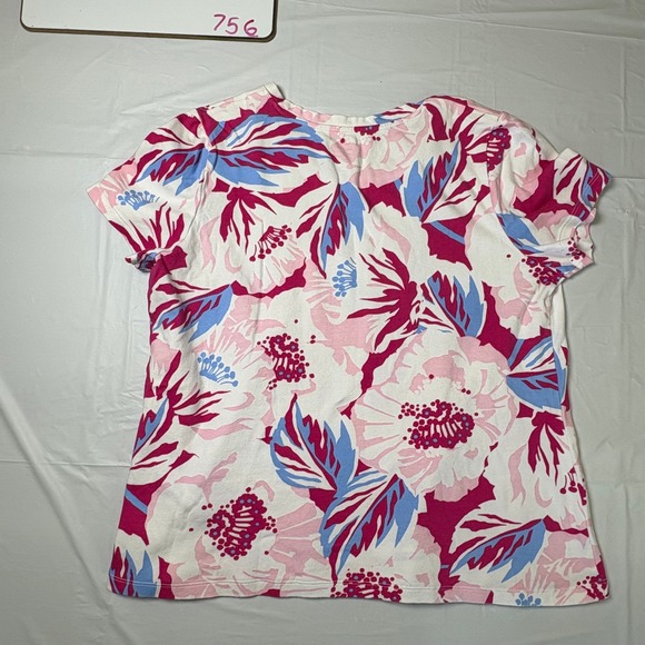 Kim Rogers Womens Petite Medium PM Pink Floral V-Neck 100% Cotton T-Shirt Top - Picture 4 of 7